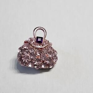 Vintage Collectable Pink Rhinestone Handbag Brooch Pin